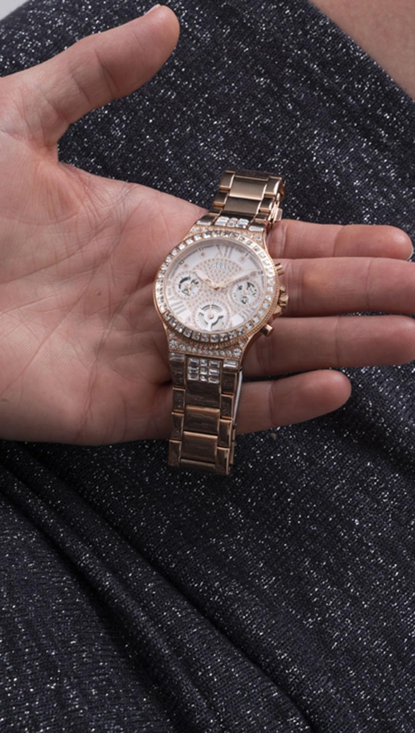  Shop Authentic Guess Moonlight Multi Function Diamonds White Dial Rose Gold Steel Strap Watch for Women - GW0320L3 - Luxxuri