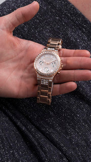  Shop Authentic Guess Moonlight Multi Function Diamonds White Dial Rose Gold Steel Strap Watch for Women - GW0320L3 - Luxxuri