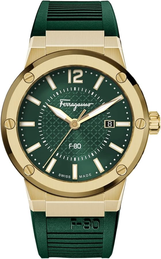  Shop Authentic Salvatore Ferragamo F-80 Classic Green Dial Green Rubber Strap Watch for Men - SFHY02022 - Luxxuri