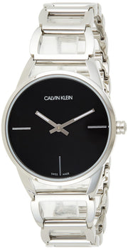  Shop Authentic Calvin Klein Stately Black Dial Silver Steel Strap Watch for Women - K3G23121 - Luxxuri