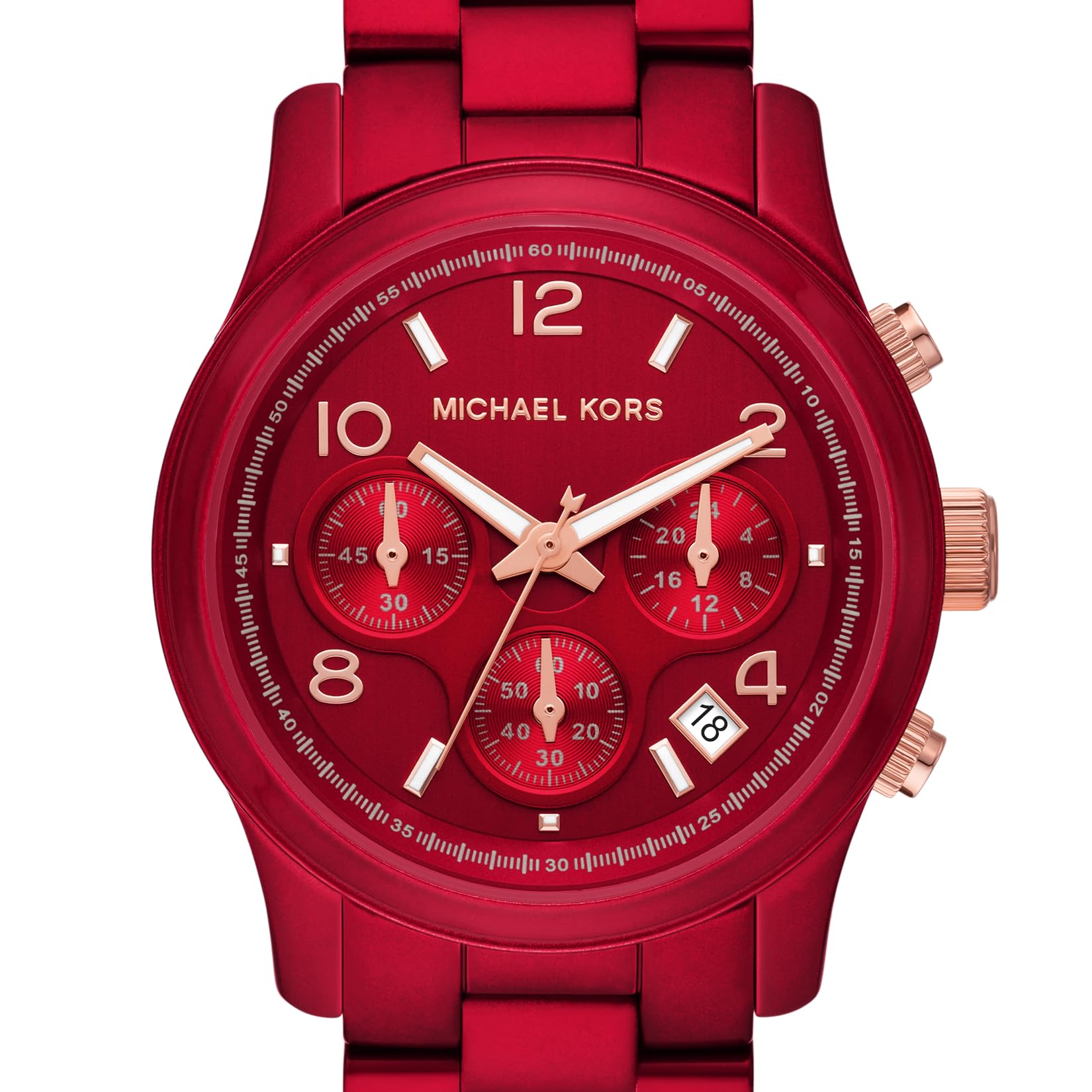  Shop Authentic Michael Kors Runway Analog Chronograph Red Dial Red Steel Strap Watch for Women - MK7436 - Luxxuri