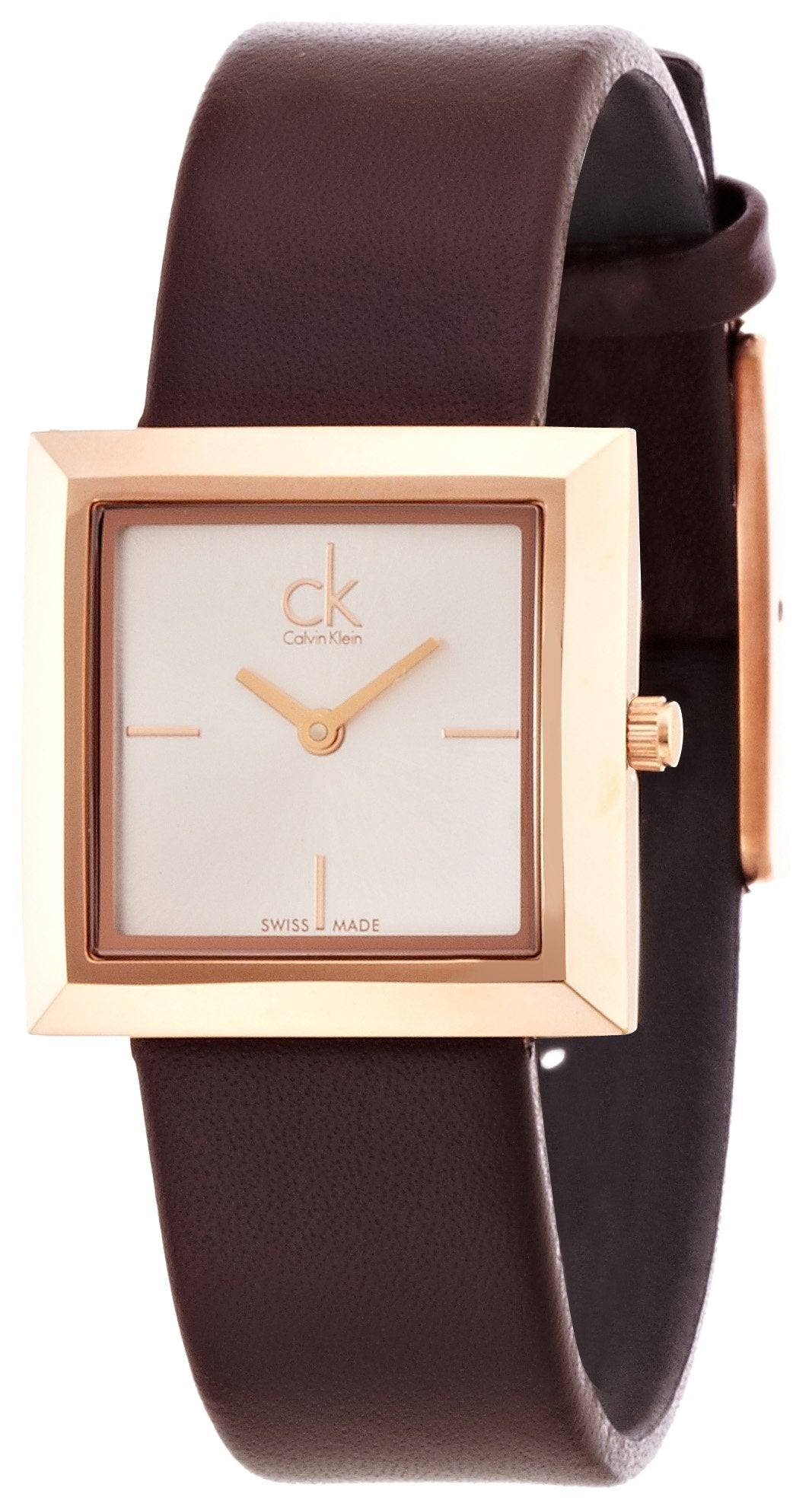  Shop Authentic Calvin Klein Mark White Dial Brown Leather Strap Watch for Women - K3R236G6 - Luxxuri