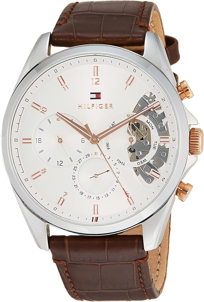  Shop Authentic Tommy Hilfiger Baker Chronograph White Dial Brown Leather Strap Watch For Men - 1710450 - Luxxuri