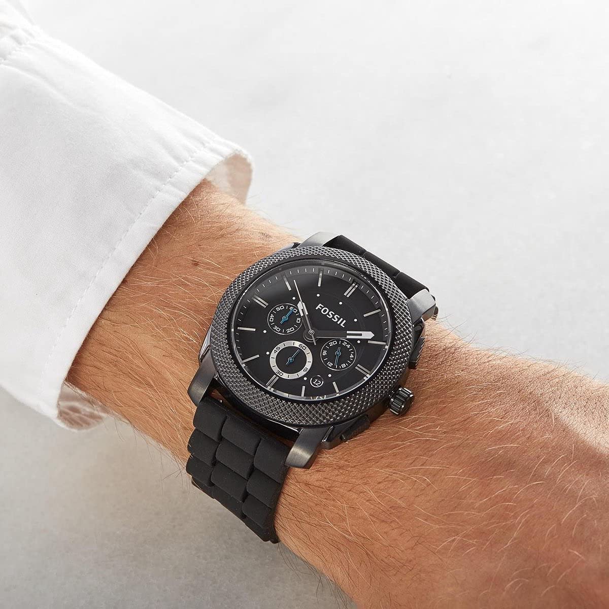  Shop Authentic Fossil Machine Chronograph Black Dial Black Silicone Strap Watch for Men - FS4487 - Luxxuri