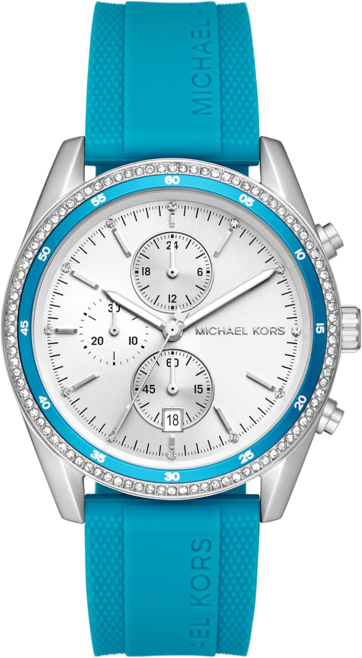  Shop Authentic Michael Kors Hadyn Analog Silver Dial Blue Rubber Strap Watch for Women - MK7485 - Luxxuri