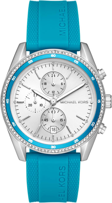  Shop Authentic Michael Kors Hadyn Analog Silver Dial Blue Rubber Strap Watch for Women - MK7485 - Luxxuri