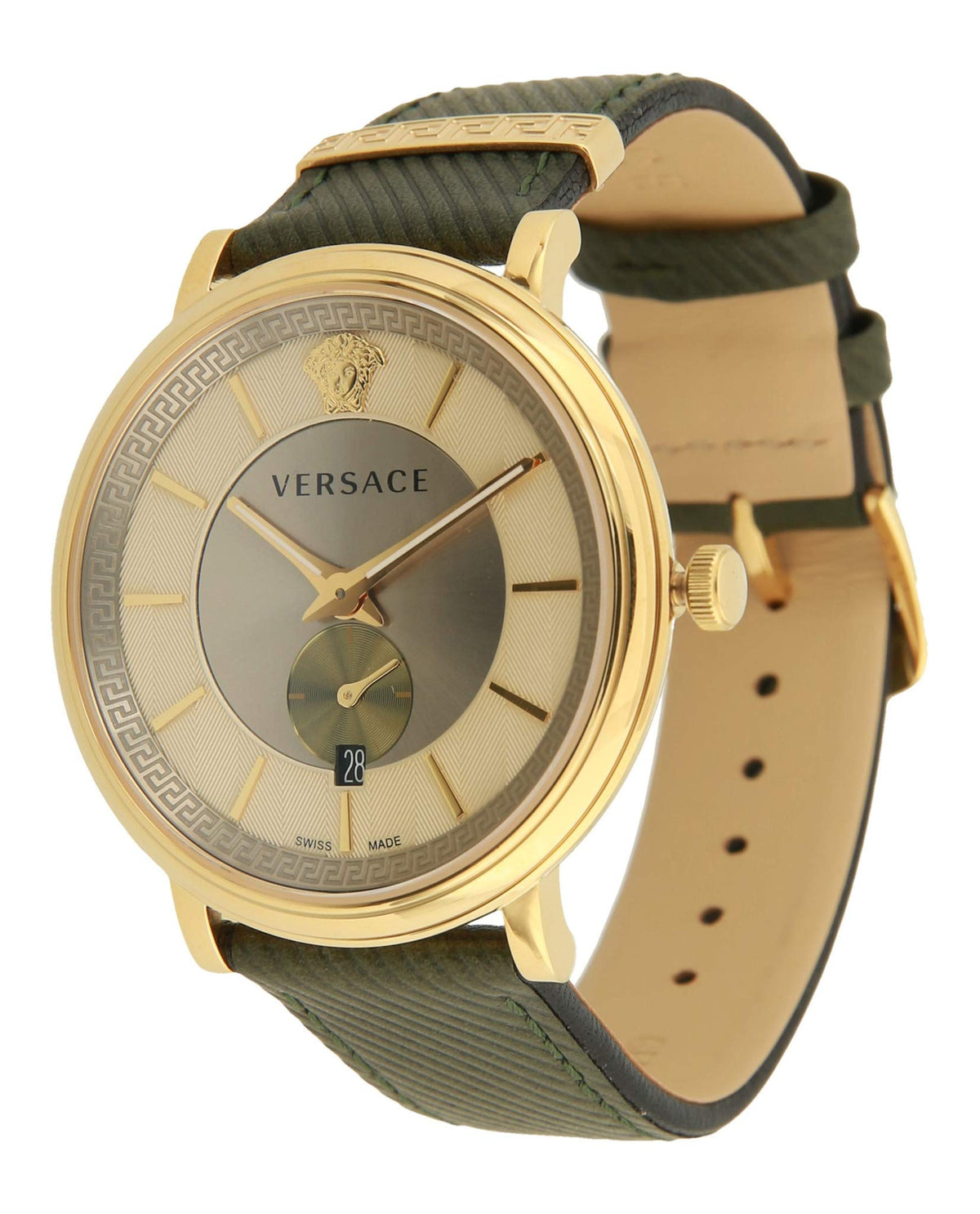  Shop Authentic Versace V-Circle Manifesto Gold Dial Black Leather Strap Watch for Men - VBQ030017 - Luxxuri