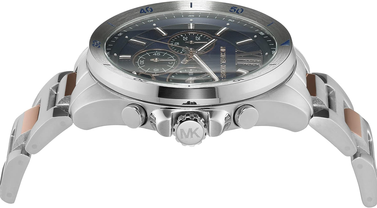  Shop Authentic Michael Kors Brecken Chronograph Blue Dial Two Tone Steel Strap Watch For Men - MK9065 - Luxxuri