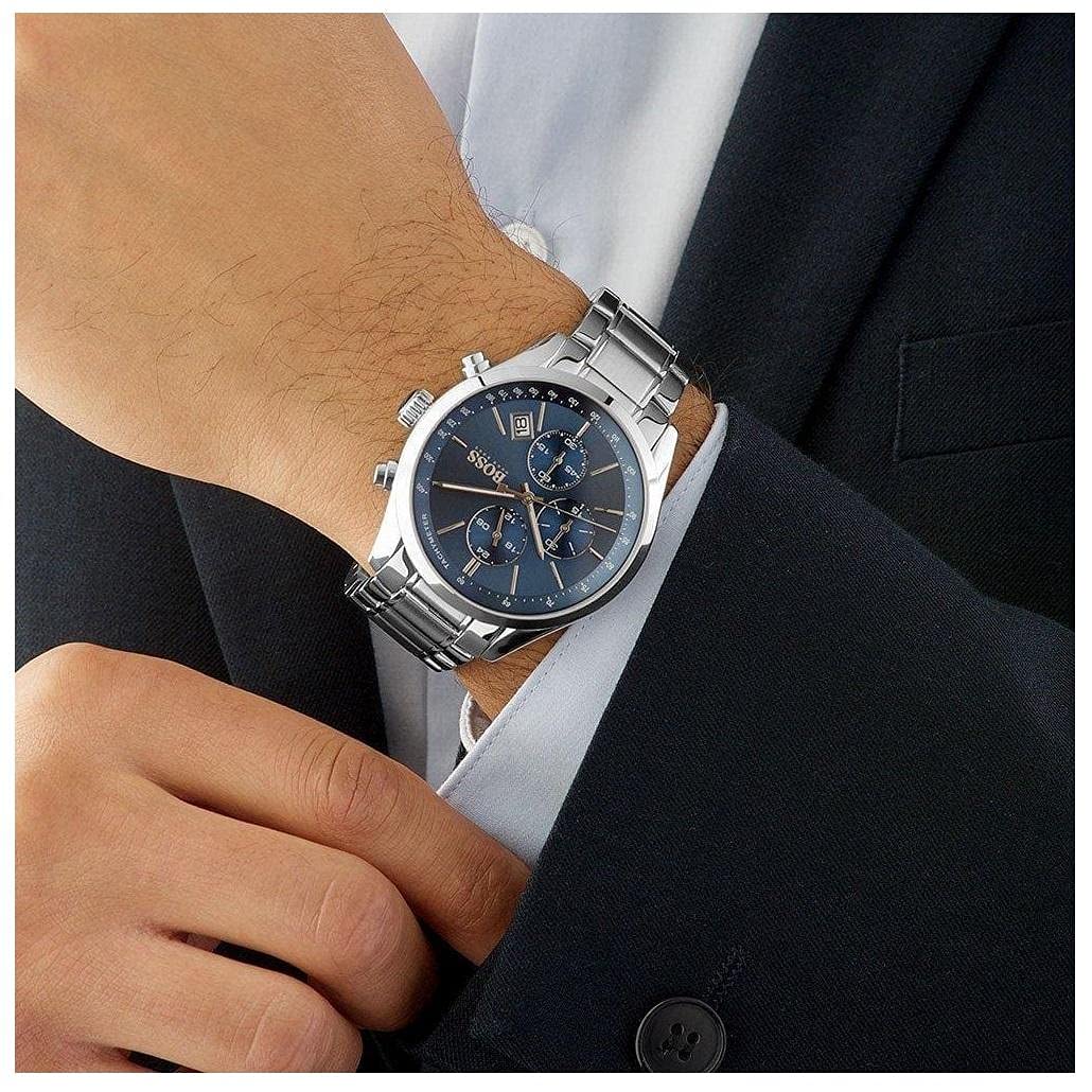  Shop Authentic Hugo Boss Grand Prix Blue Dial Silver Steel Strap Watch for Men - 1513478 - Luxxuri
