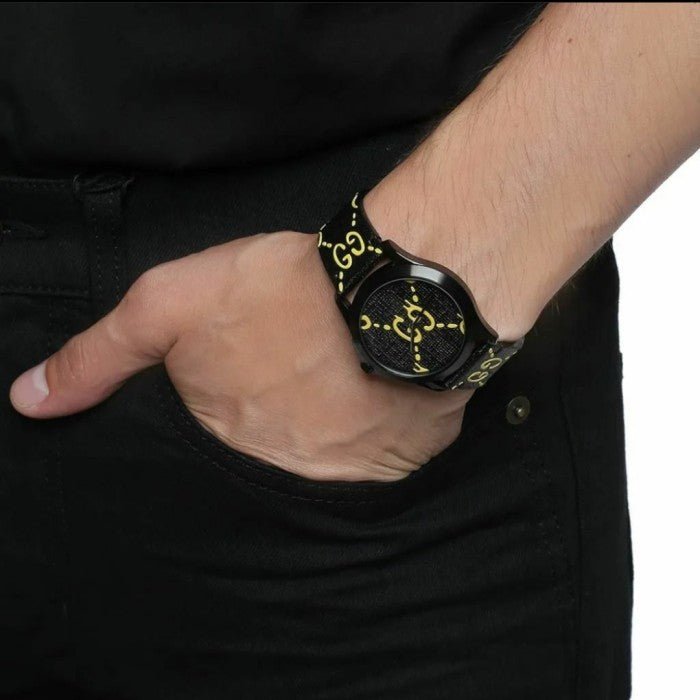  Shop Authentic Gucci G Timeless Ghost Black Dial Black Leather Strap Watch For Men - YA1264019 - Luxxuri