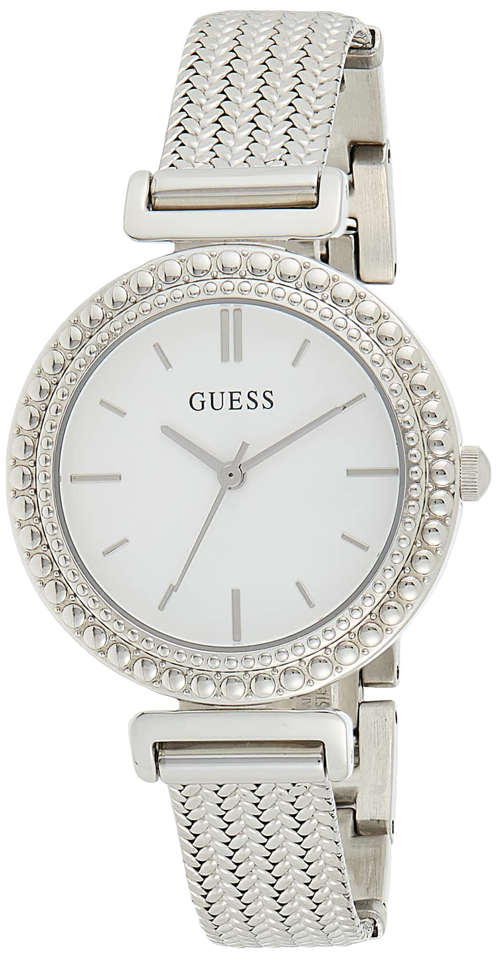  Shop Authentic Guess Quartz Silver Dial Silver Mesh Bracelet Watch For Women - W1152L1 - Luxxuri