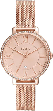  Shop Authentic Fossil Jacqueline Quartz Rose Gold Dial Rose Gold Mesh Strap Watch for Women - ES4628 - Luxxuri