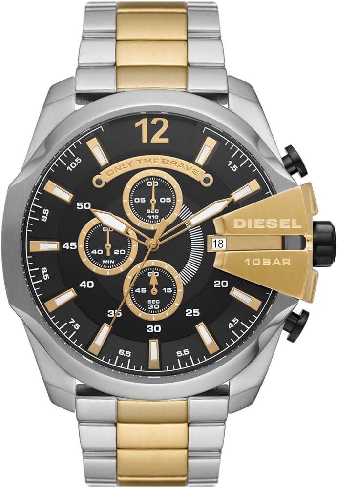  Shop Authentic Diesel Mega Chief Chronograph Black Dial Two Tone Steel Strap Watch For Men - DZ4581 - Luxxuri