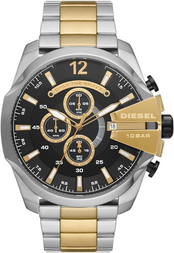  Shop Authentic Diesel Mega Chief Chronograph Black Dial Two Tone Steel Strap Watch For Men - DZ4581 - Luxxuri