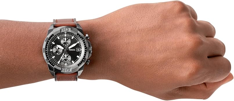  Shop Authentic Fossil Bronson Chronograph Grey Dial Brown Leather Strap Watch for Men - FS5855 - Luxxuri