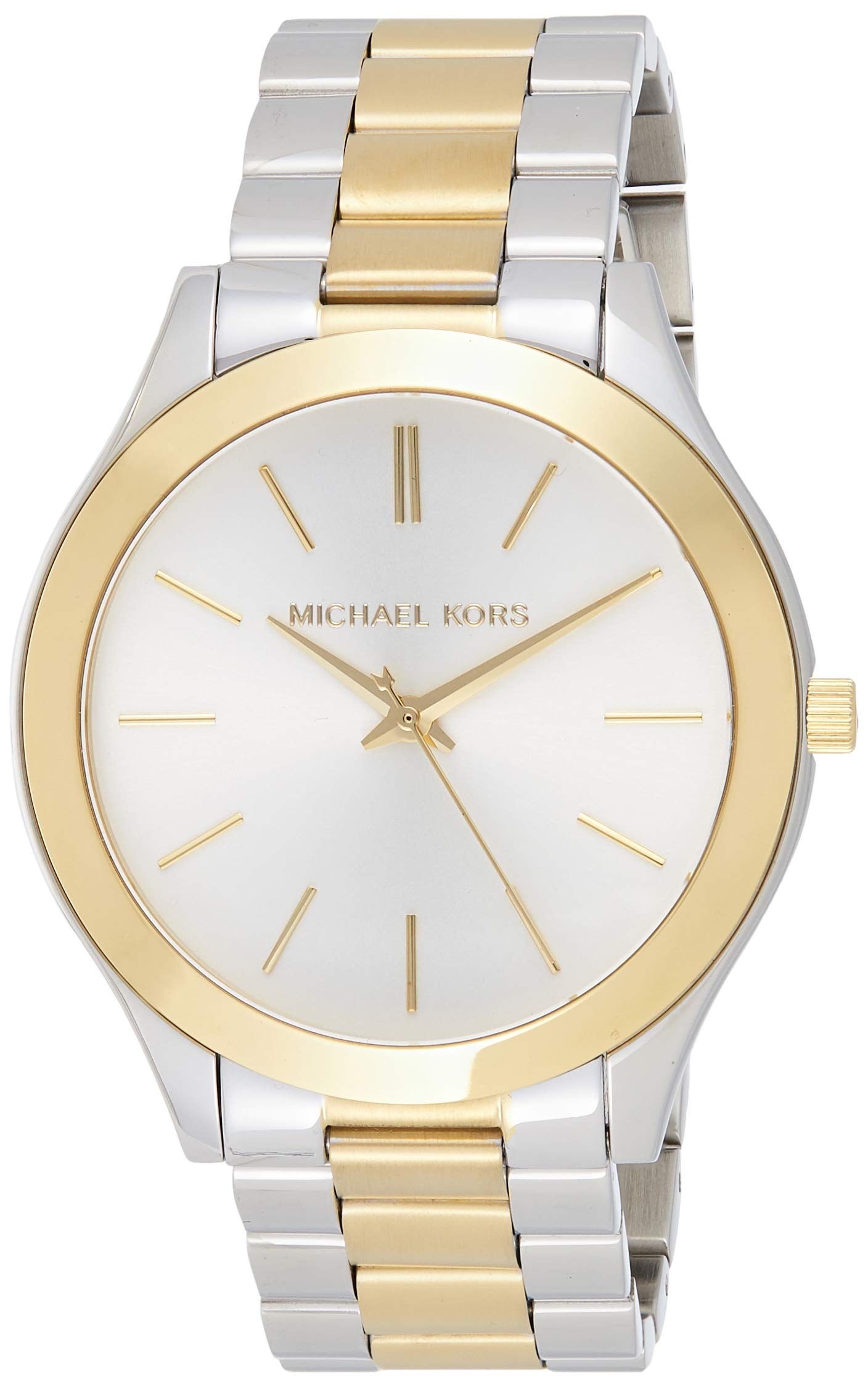  Shop Authentic Michael Kors Runway Slim Silver Dial Two Tone Stainless Steel Strap Watch for Women - MK3198 - Luxxuri