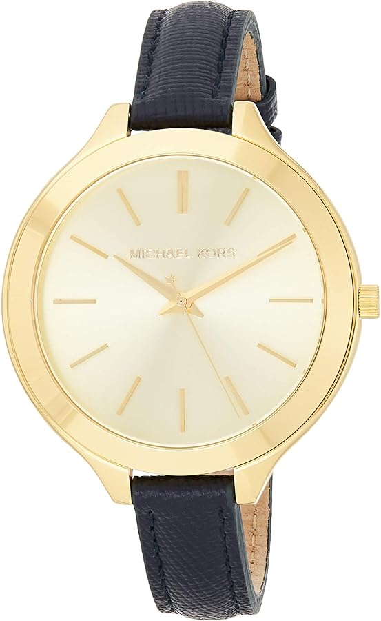  Shop Authentic Michael Kors Runway Quartz Gold Dial Blue Leather Strap Watch For Women - MK2285 - Luxxuri