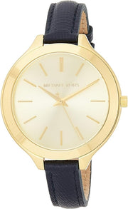  Shop Authentic Michael Kors Runway Quartz Gold Dial Blue Leather Strap Watch For Women - MK2285 - Luxxuri