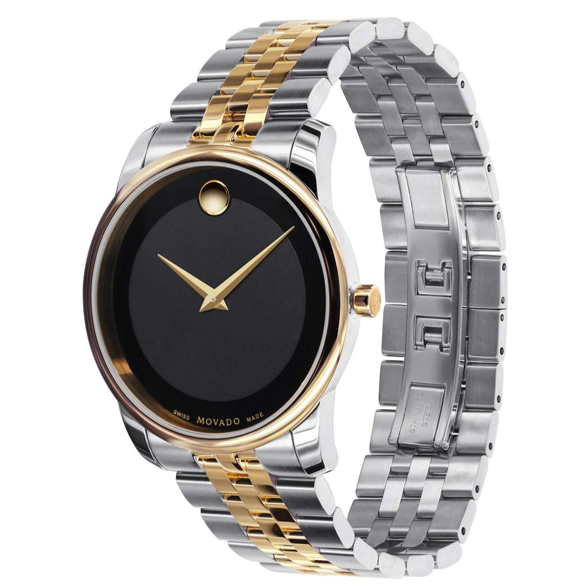  Shop Authentic Movado Museum Classic Black Dial Two Tone Steel Strap Watch For Men - 606899 - Luxxuri