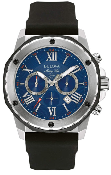  Shop Authentic Bulova Marine Star Blue Dial Black Silicone Strap Watch for Men - 98B258 - Luxxuri