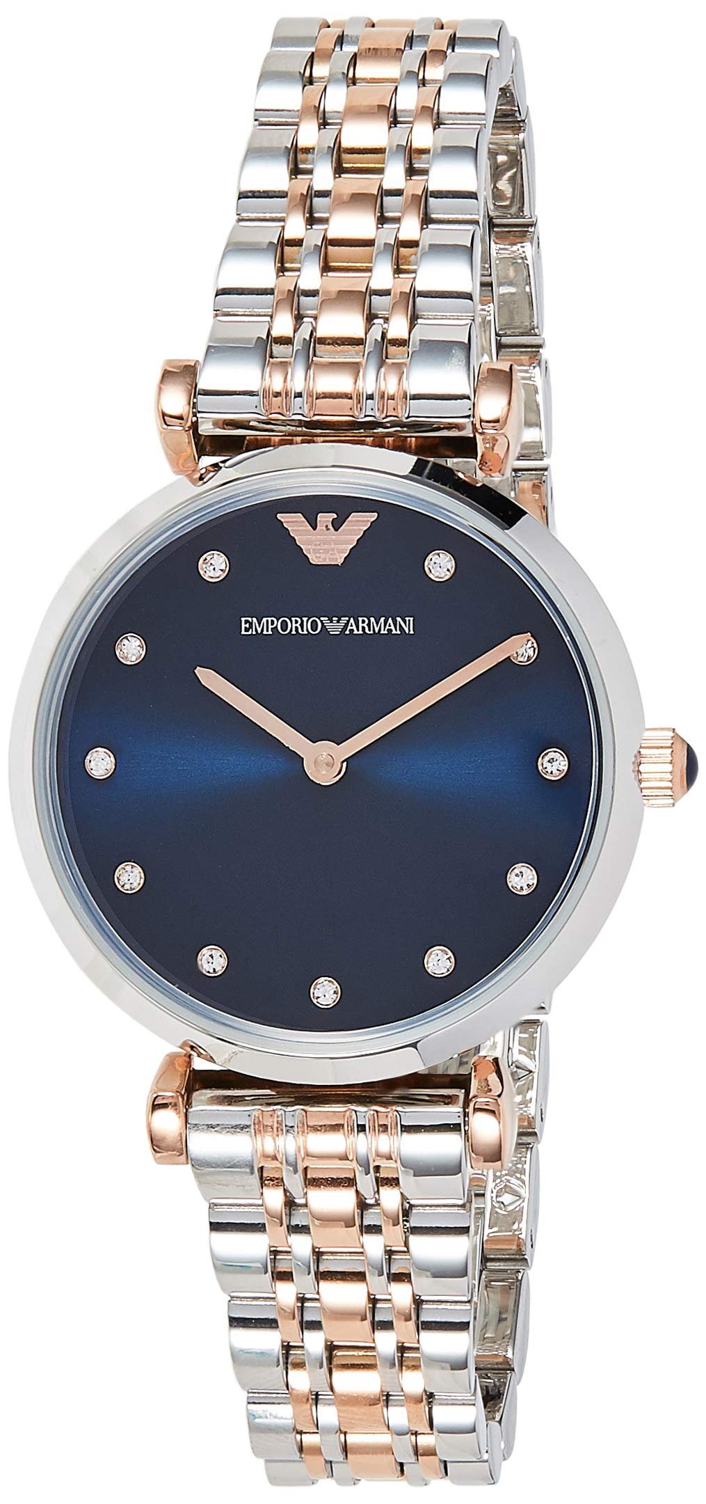  Shop Authentic Emporio Armani Gianni T Bar Crystal Blue Dial Two Tone Steel Strap Watch For Women - AR11092 - Luxxuri