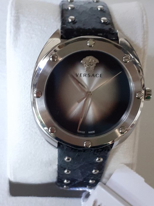  Shop Authentic Versace Shadov Quartz Silver Dial Black Snake Leather Strap Watch for Women - VEBM00118 - Luxxuri