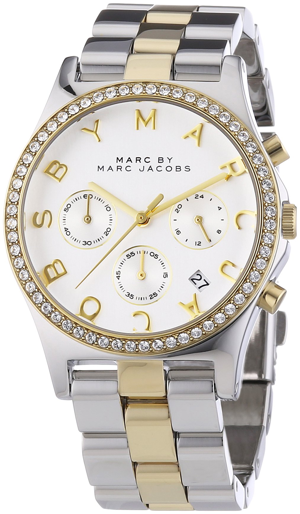  Shop Authentic Marc Jacobs Henry Chronograph Silver Dial Two Tone Steel Strap Watch for Women - MBM3197 - Luxxuri