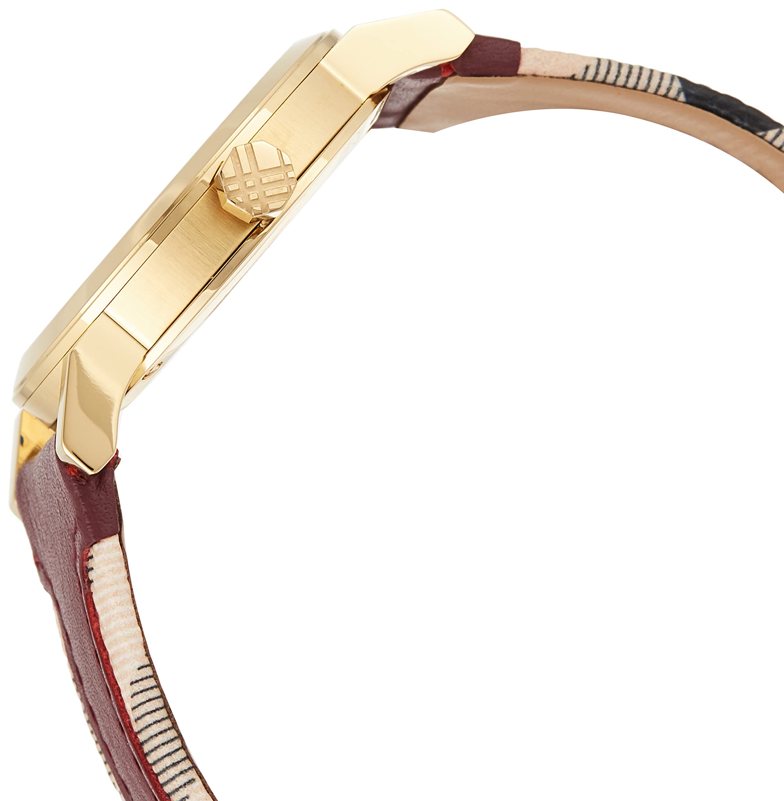  Shop Authentic Burberry Heritage Nova Gold Dial Haymarket Red Leather Strap Watch for Women - BU9111 - Luxxuri