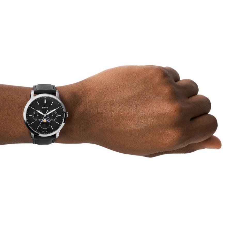 Shop Authentic Fossil Neutra Minimalist Moonphase Black Dial Black Leather Strap Watch for Men - FS5904 - Luxxuri