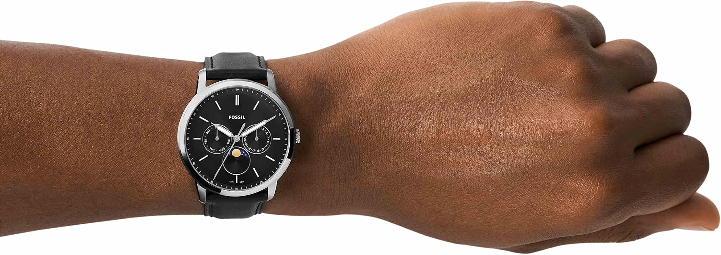 Shop Authentic Fossil Neutra Minimalist Moonphase Black Dial Black Leather Strap Watch for Men - FS5904 - Luxxuri