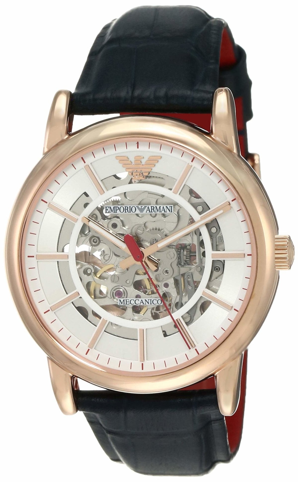 Shop Authentic Emporio Armani Meccanico Silver Dial Blue Leather Strap Watch For Men - AR60009 - Luxxuri