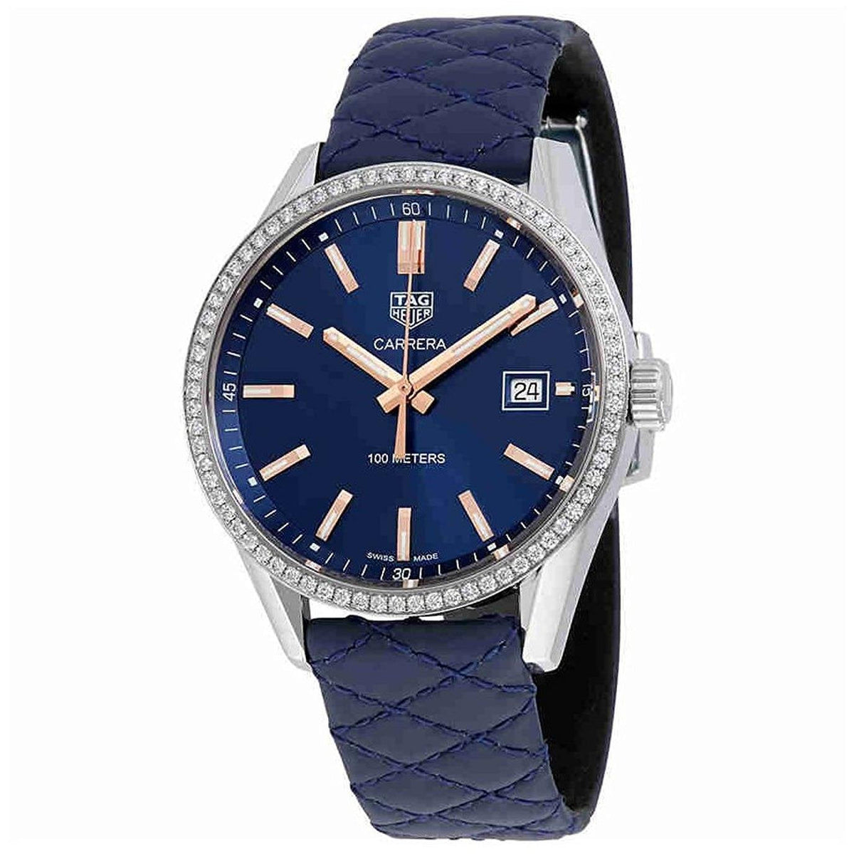  Shop Authentic Tag Heuer Carrera Quartz Diamonds Blue Dial Blue Leather Strap Watch for Women - WAR1114.FC6391 - Luxxuri
