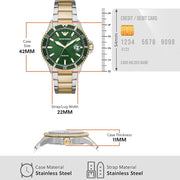  Shop Authentic Emporio Armani Diver Chronograph Green Dial Two Tone Steel Strap Watch For Men - AR80063 - Luxxuri