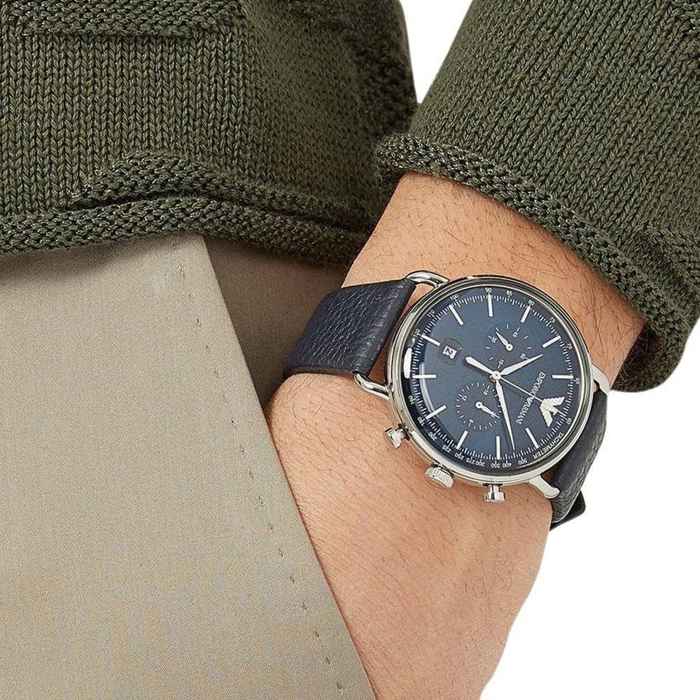  Shop Authentic Emporio Armani Aviator Blue Dial Blue Leather Strap Watch For Men - AR11105 - Luxxuri