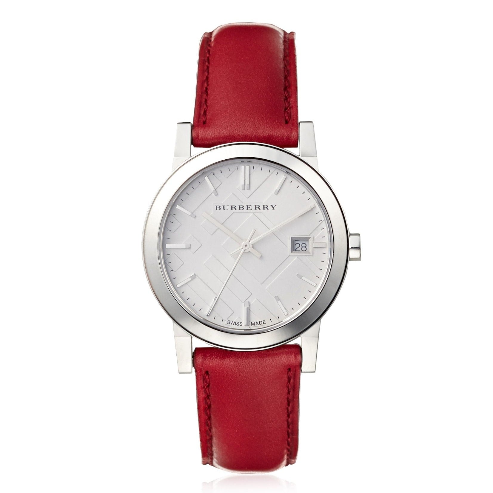  Shop Authentic Burberry The City Silver Dial Red Leather Strap Watch for Women - BU9129 - Luxxuri