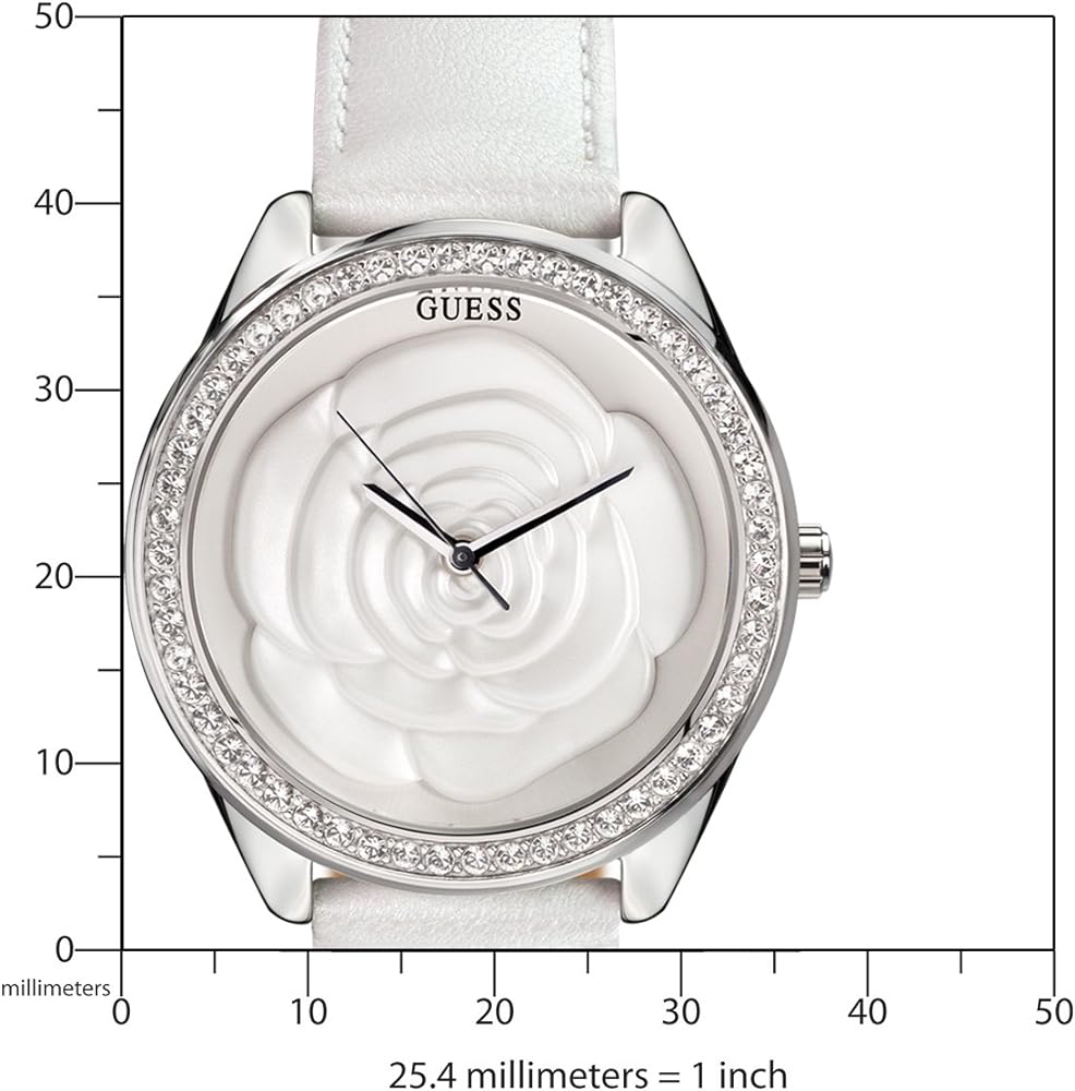  Shop Authentic Guess Rosette Analog White Dial White Leather Strap Watch For Women - W75043L1 - Luxxuri