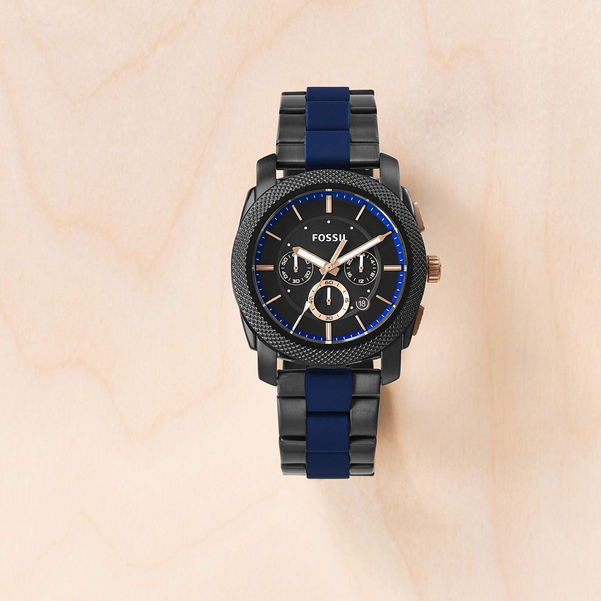  Shop Authentic Fossil Machine Chronograph Black Dial Two Tone Steel Strap Watch for Men - FS5164 - Luxxuri