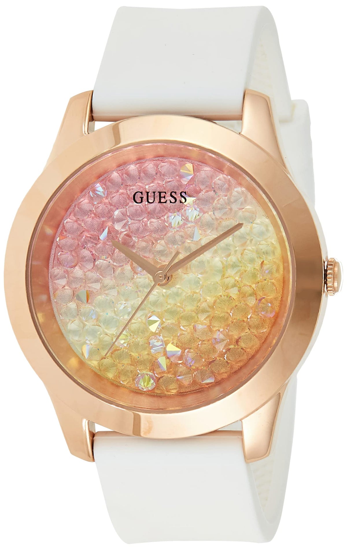  Shop Authentic Guess Crush Crystals Gold Dial White Rubber Strap Watch for Women - W1223L3 - Luxxuri