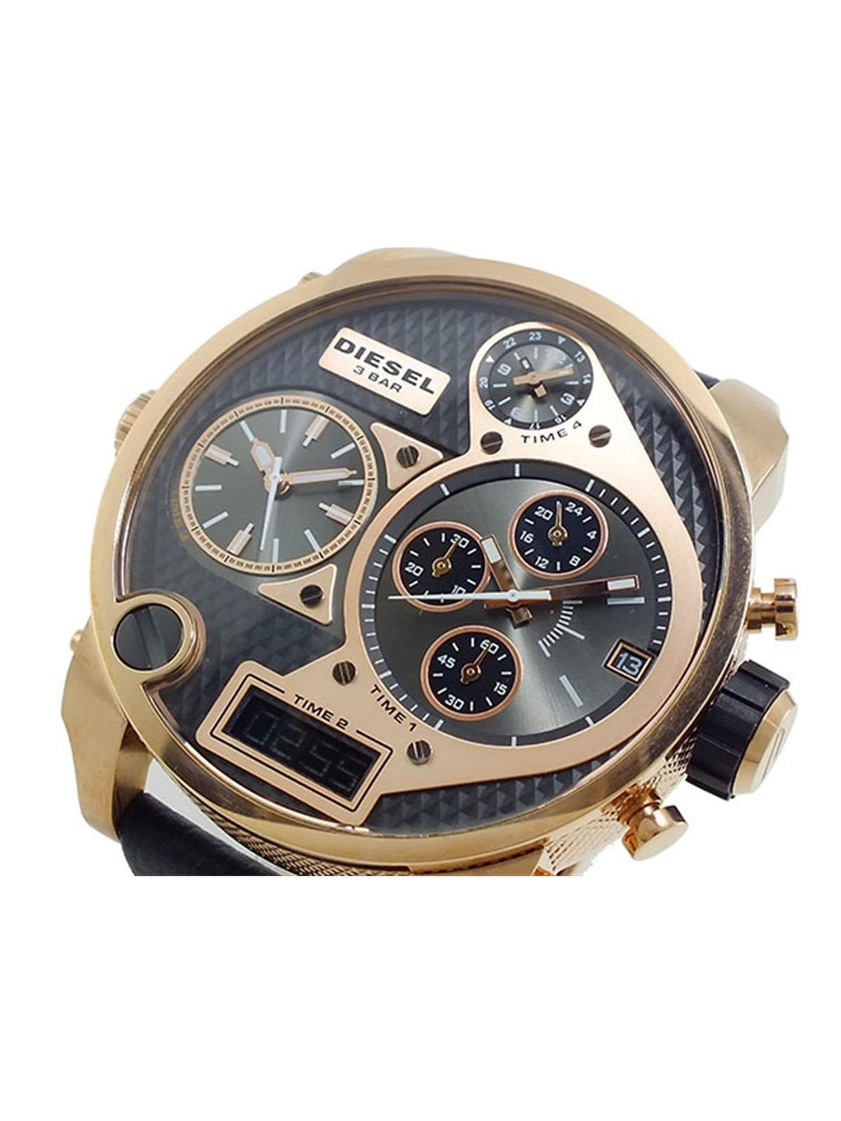  Shop Authentic Diesel Big Daddy Gold & Black Dial Black Leather Strap Watch For Men - DZ7261 - Luxxuri