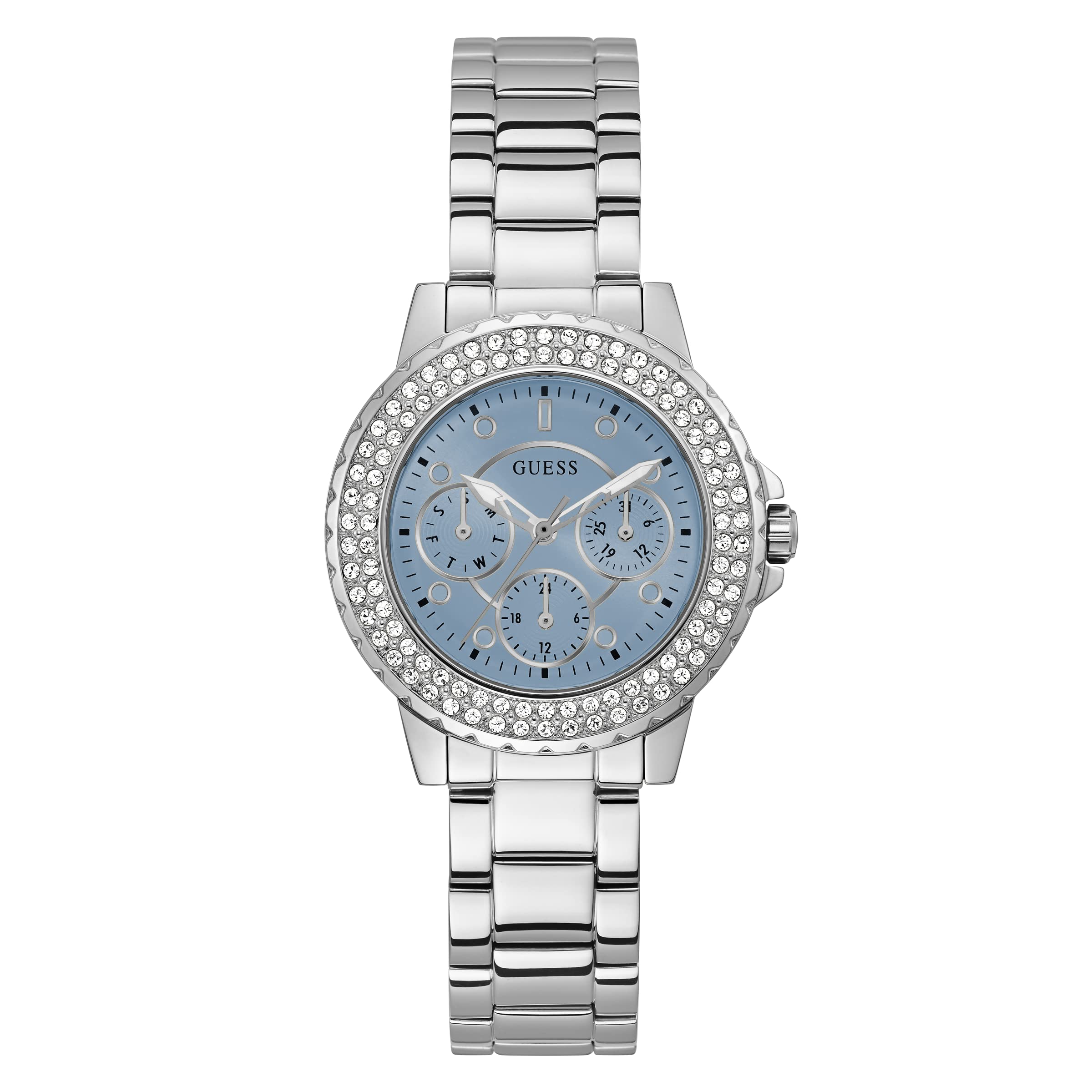  Shop Authentic Guess Crown Jewel Diamonds Blue Dial Silver Steel Strap Watch for Women - GW0410L1 - Luxxuri