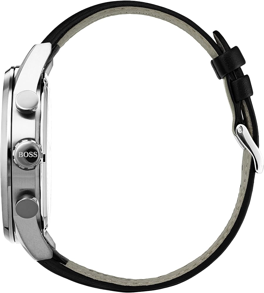  Shop Authentic Hugo Boss Casual Chronograph Silver Dial Black Leather Strap Watch For Men - HB1512880 - Luxxuri