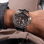  Shop Authentic Guess King Quartz Crystals Silver Dial Black Silicone Strap Watch For Men - GW0537G1 - Luxxuri