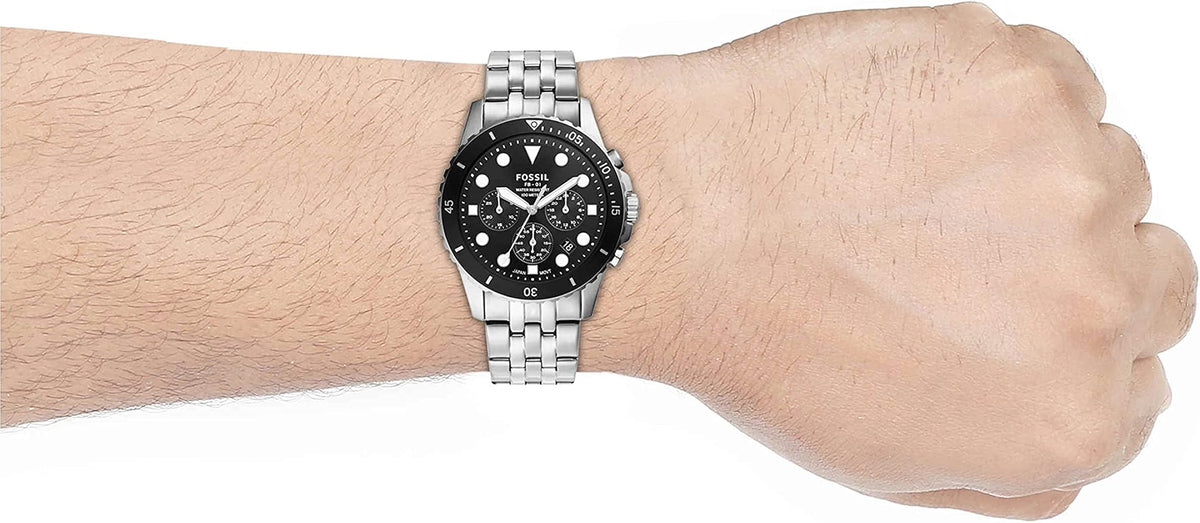  Shop Authentic Fossil FB-01 Chronograph Black Dial Silver Steel Strap Watch for Men - FS5837 - Luxxuri