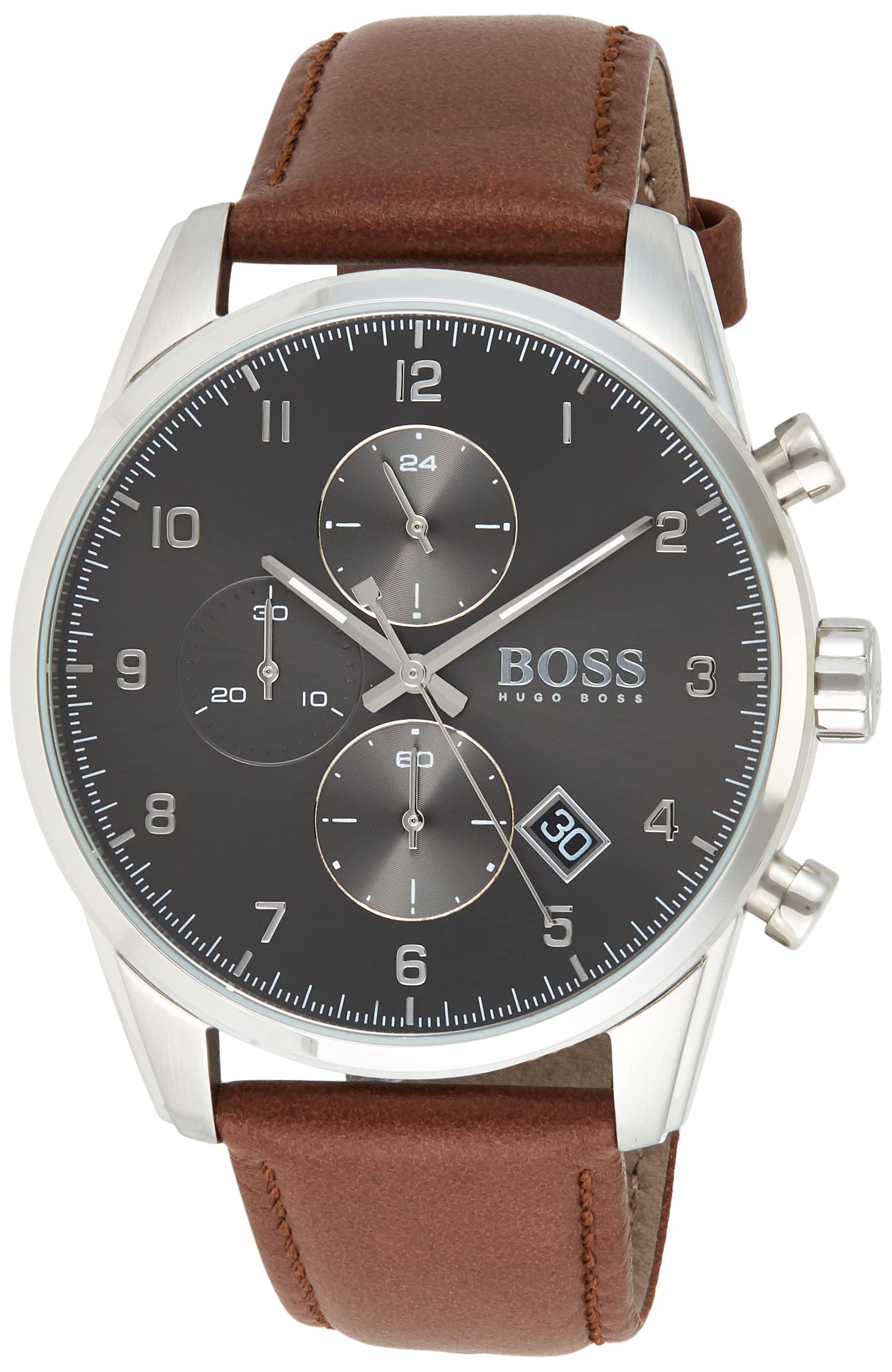  Shop Authentic Hugo Boss Navigator Grey Dial Brown Leather Strap Watch for Men - 1513494 - Luxxuri