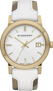  Shop Authentic Burberry The City White Dial White Leather Strap Watch for Women - BU9015 - Luxxuri