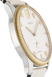  Shop Authentic Gucci G Timeless Automatic Silver Dial Beige Leather Strap Watch For Men - YA126348 - Luxxuri
