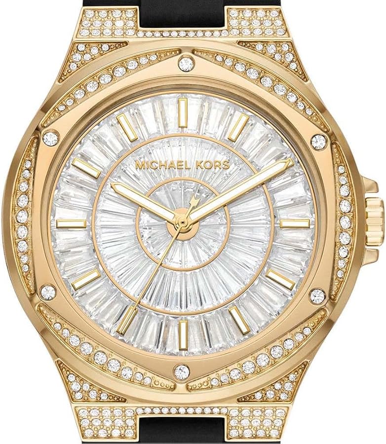  Shop Authentic Michael Kors Lennox Three Hand Crystals Silver Dial Black Silicone Strap Watch For Women - MK7247 - Luxxuri