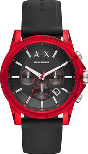  Shop Authentic Armani Exchange Outerbanks Chronograph Black Dial Black Silicone Strap Watch For Men - AX1338 - Luxxuri