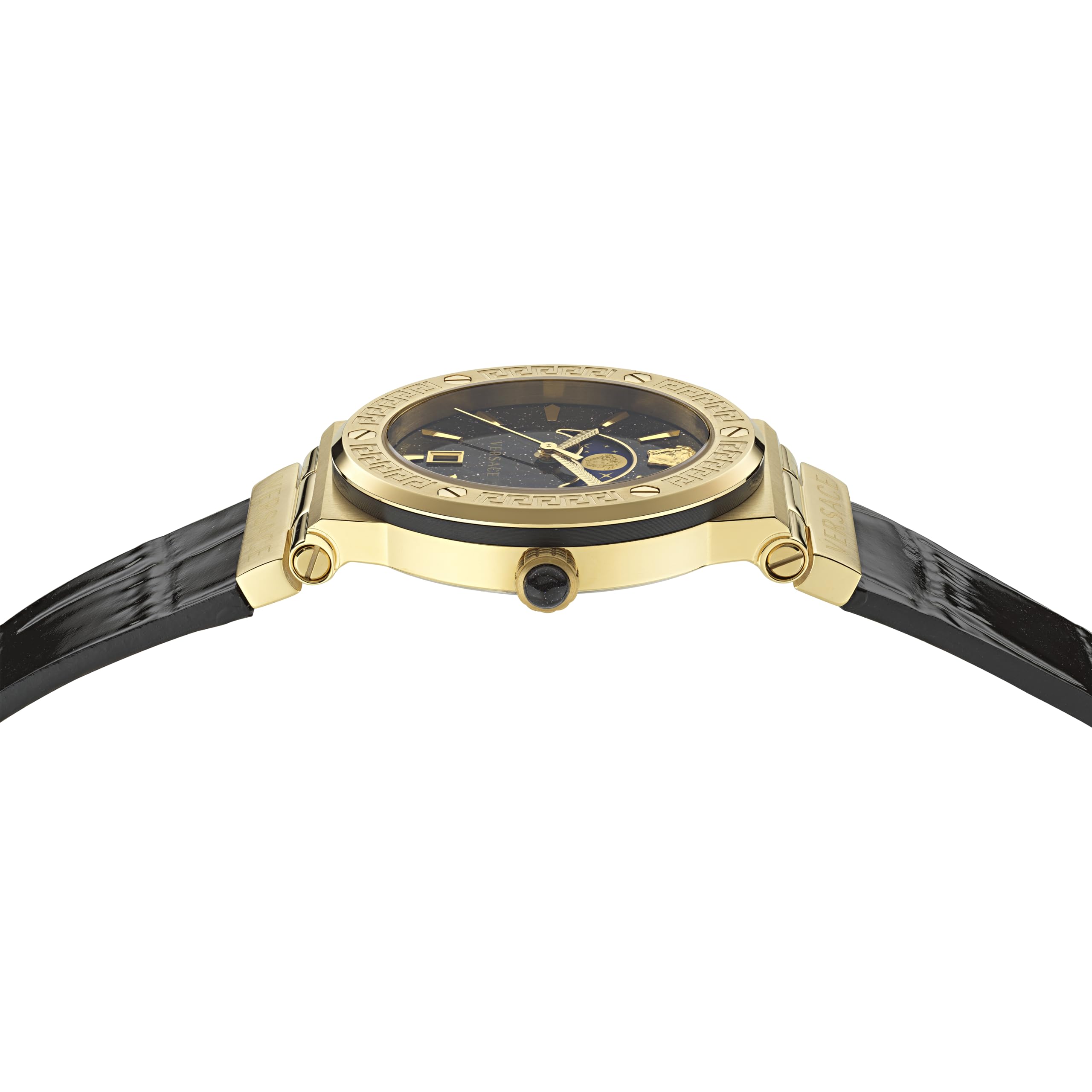  Shop Authentic Versace Greca Moonphase Analog Black Dial Black Leather Strap Watch For Men - VE7G00123 - Luxxuri