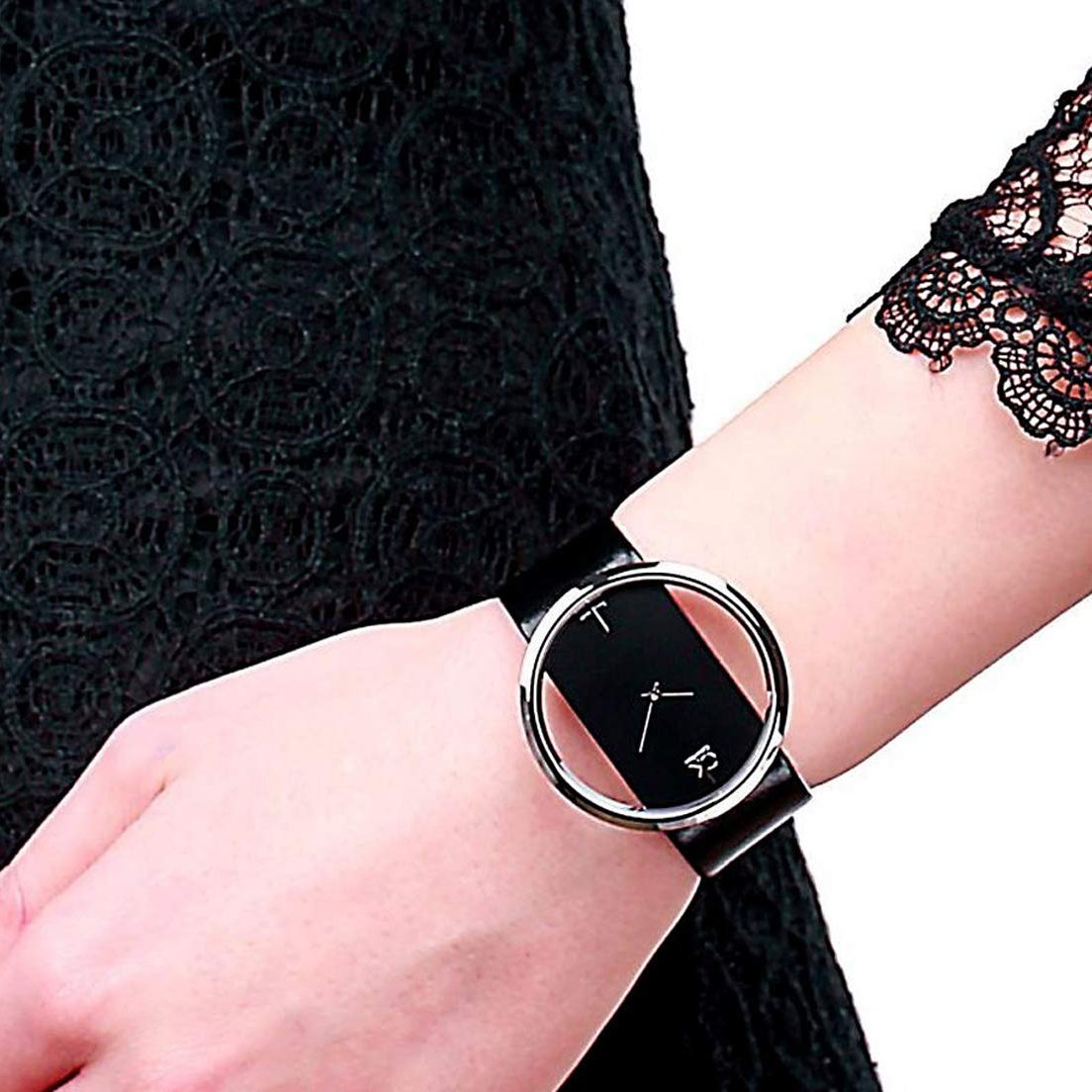 Shop Authentic Calvin Klein Glam Transparent Dial Black Leather Strap Watch for Women - K9423107 - Luxxuri